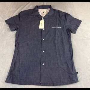 Civil Society Shirt Mens short  sleeve blue Button up resort shirt size small